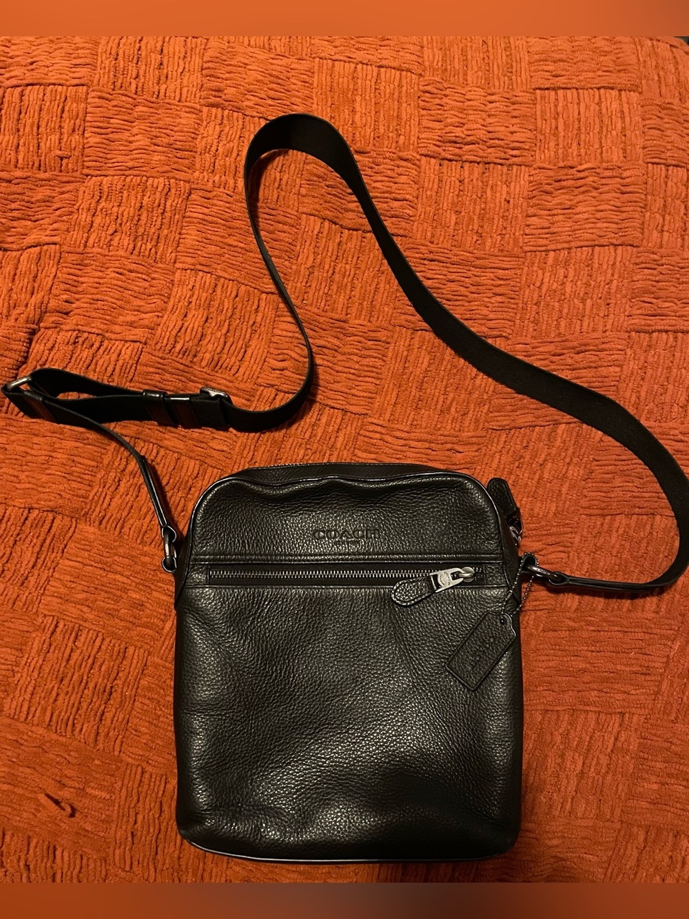 Coach Mens Houston Flight Crossbody Bag in Pebbled Black leather